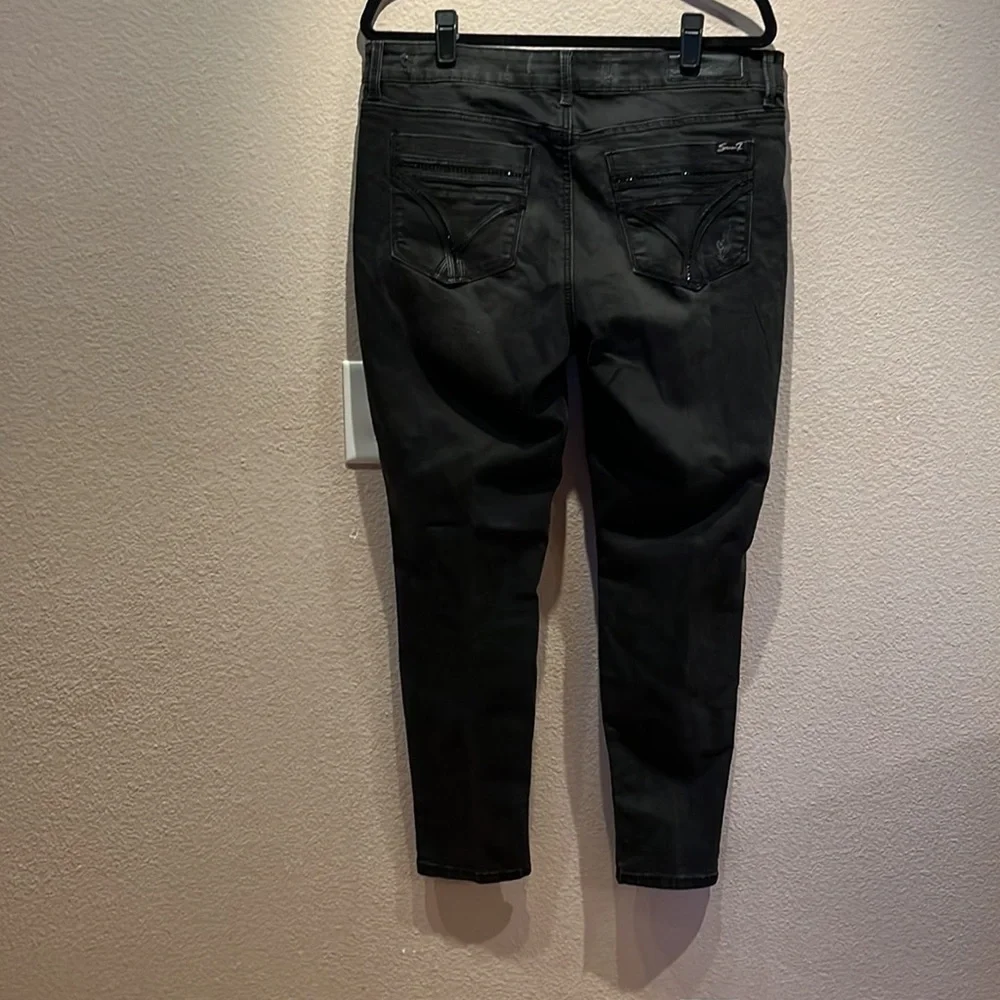 Seven 7 Size 14 Faded Black Distressed Denim Legging Jean